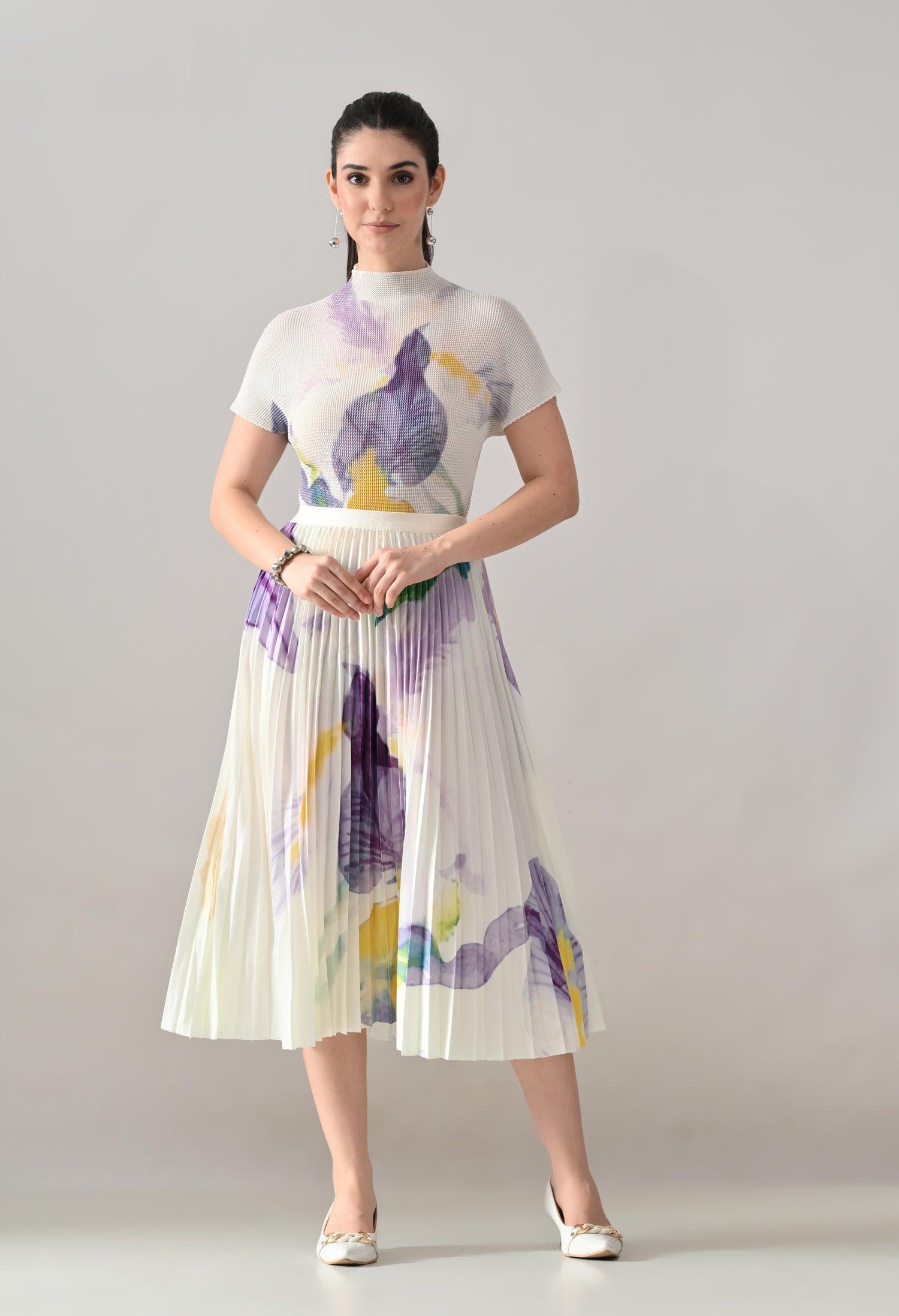 Chromatic Printed Pleated Two Piece Set