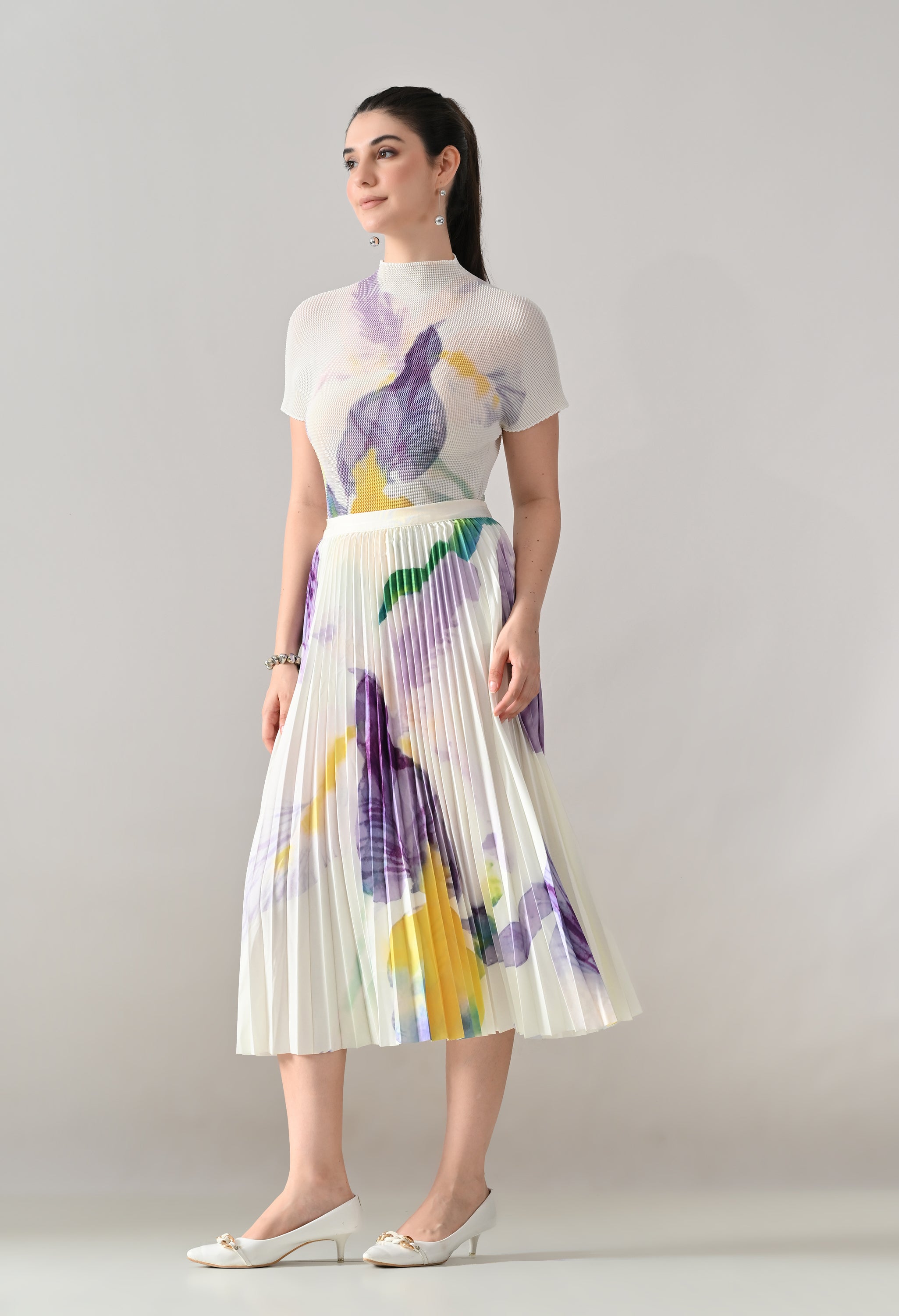 Chromatic Printed Pleated Two Piece Set