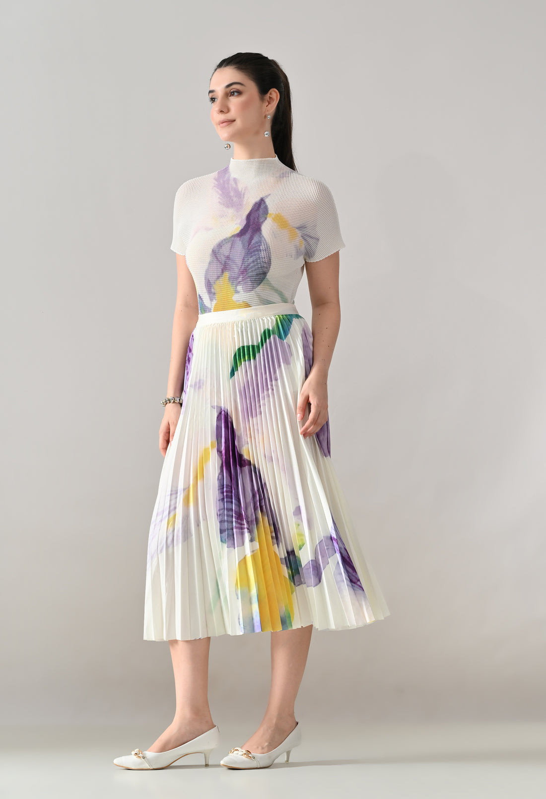 Chromatic Printed Pleated Two Piece Set