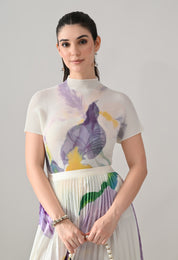 Chromatic Printed Pleated Two Piece Set