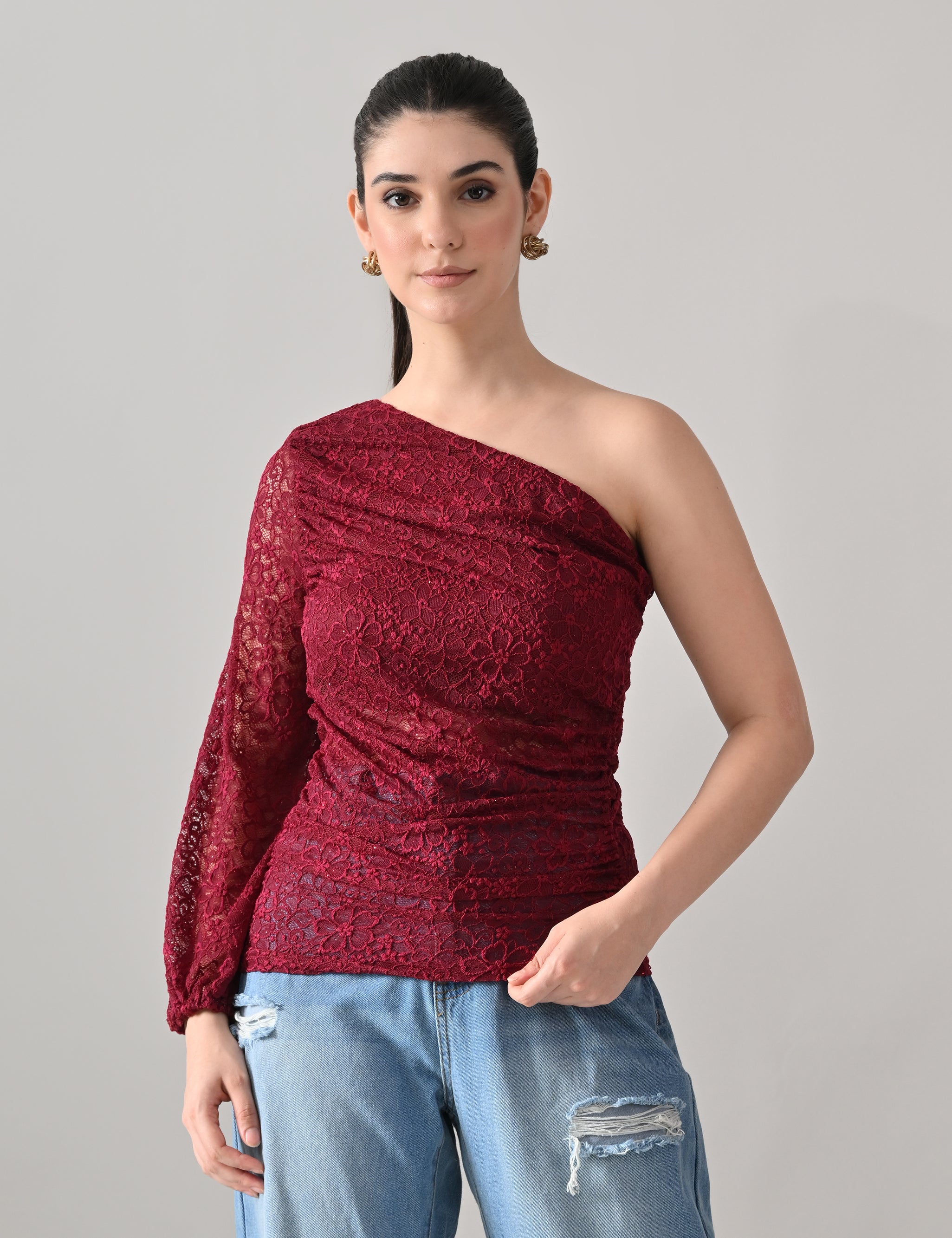 Floral Lace Rushed Top