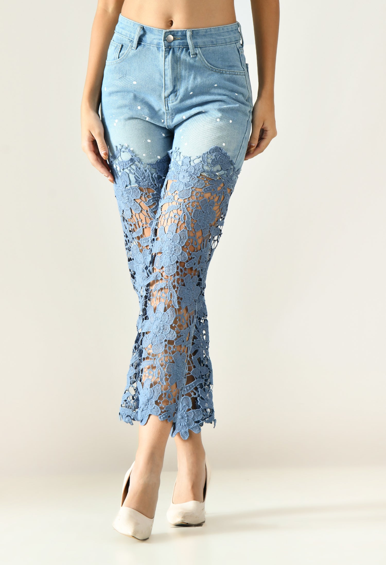 Artistic Lace Denim Jeans