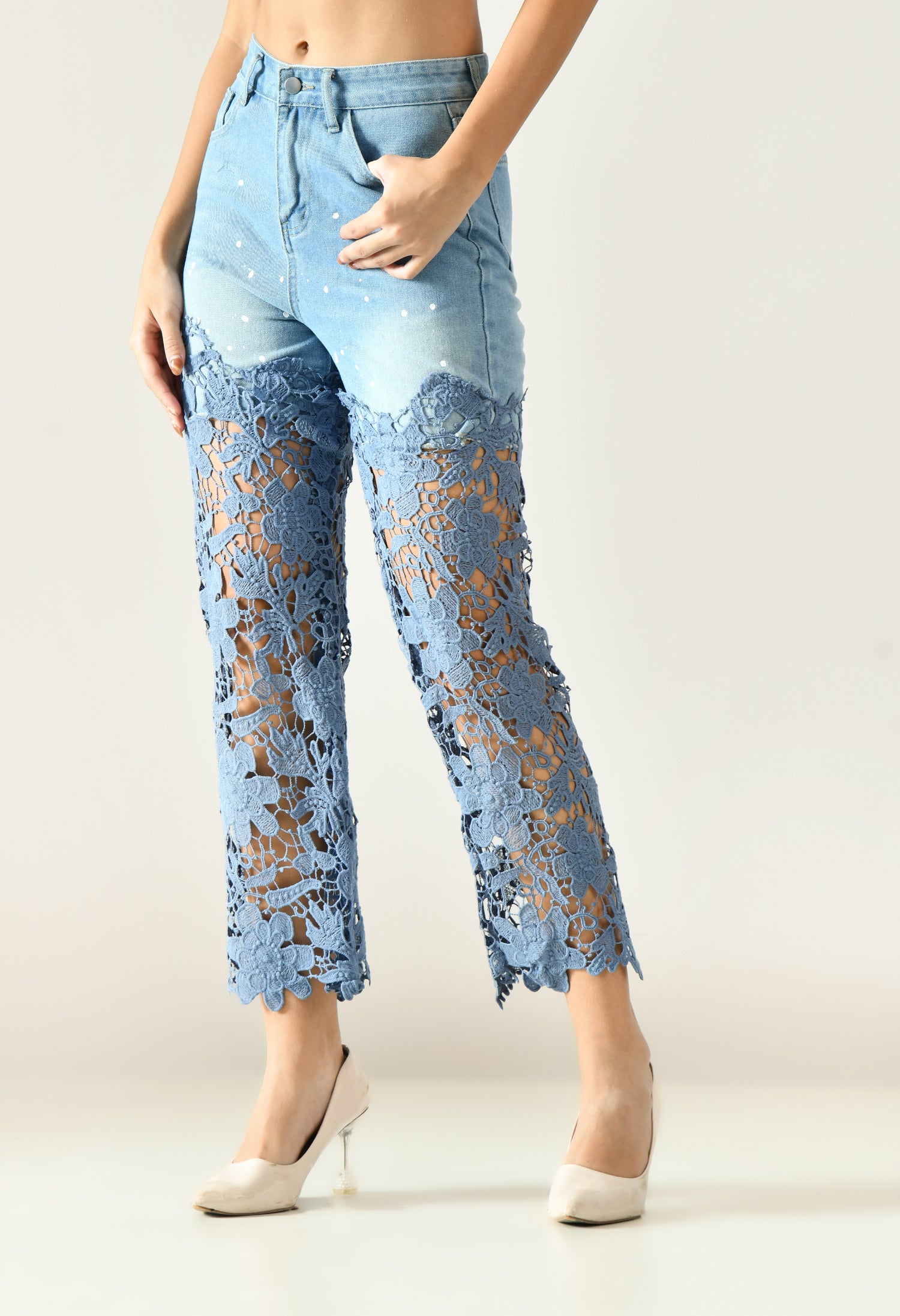 Artistic Lace Denim Jeans