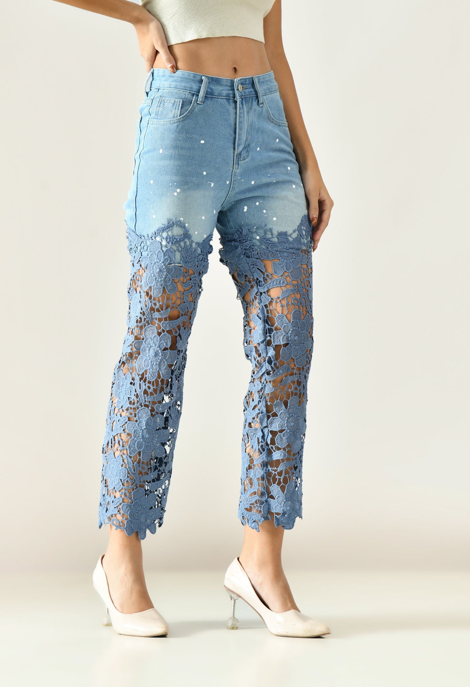 Artistic Lace Denim Jeans
