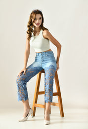 Artistic Lace Denim Jeans