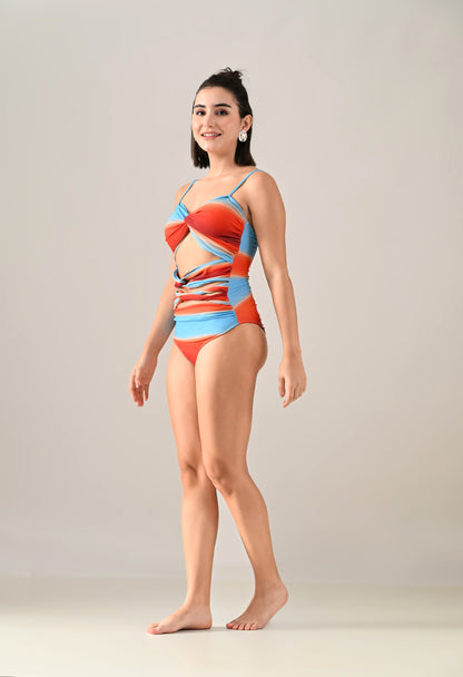 Sunset Splash Monokini With Skirt