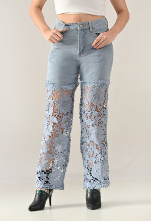 Lace Wave Denim Jeans