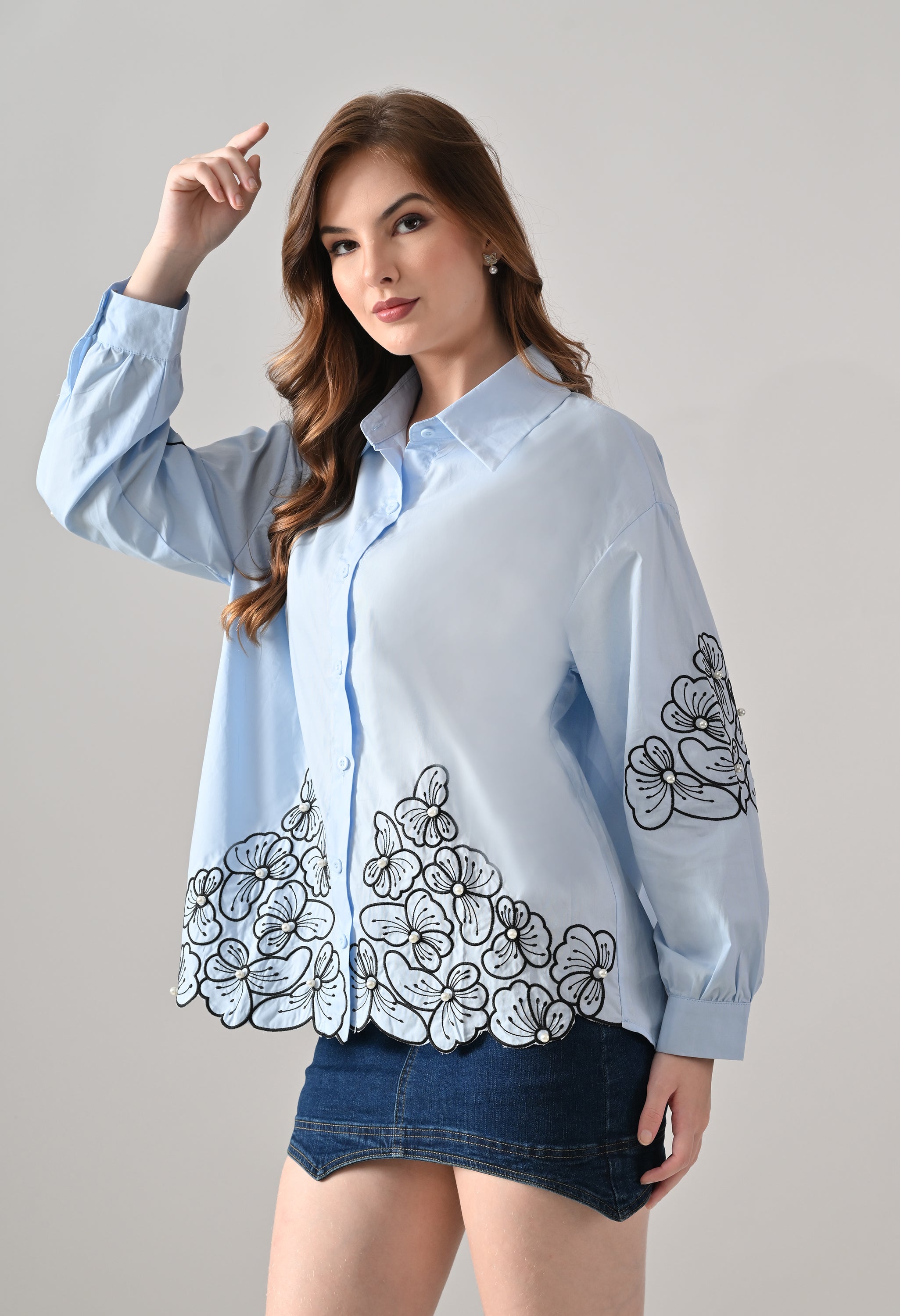 Blush Bloom Embroidered Shirt