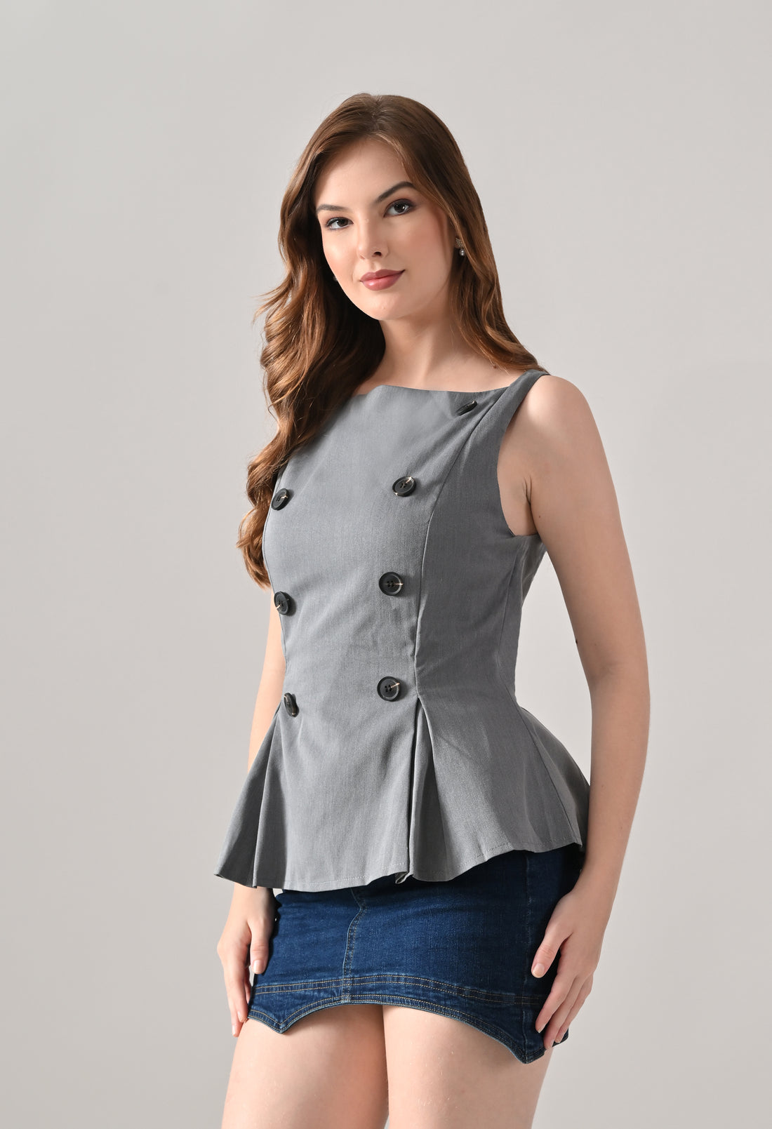 Regal Peplum Button Top