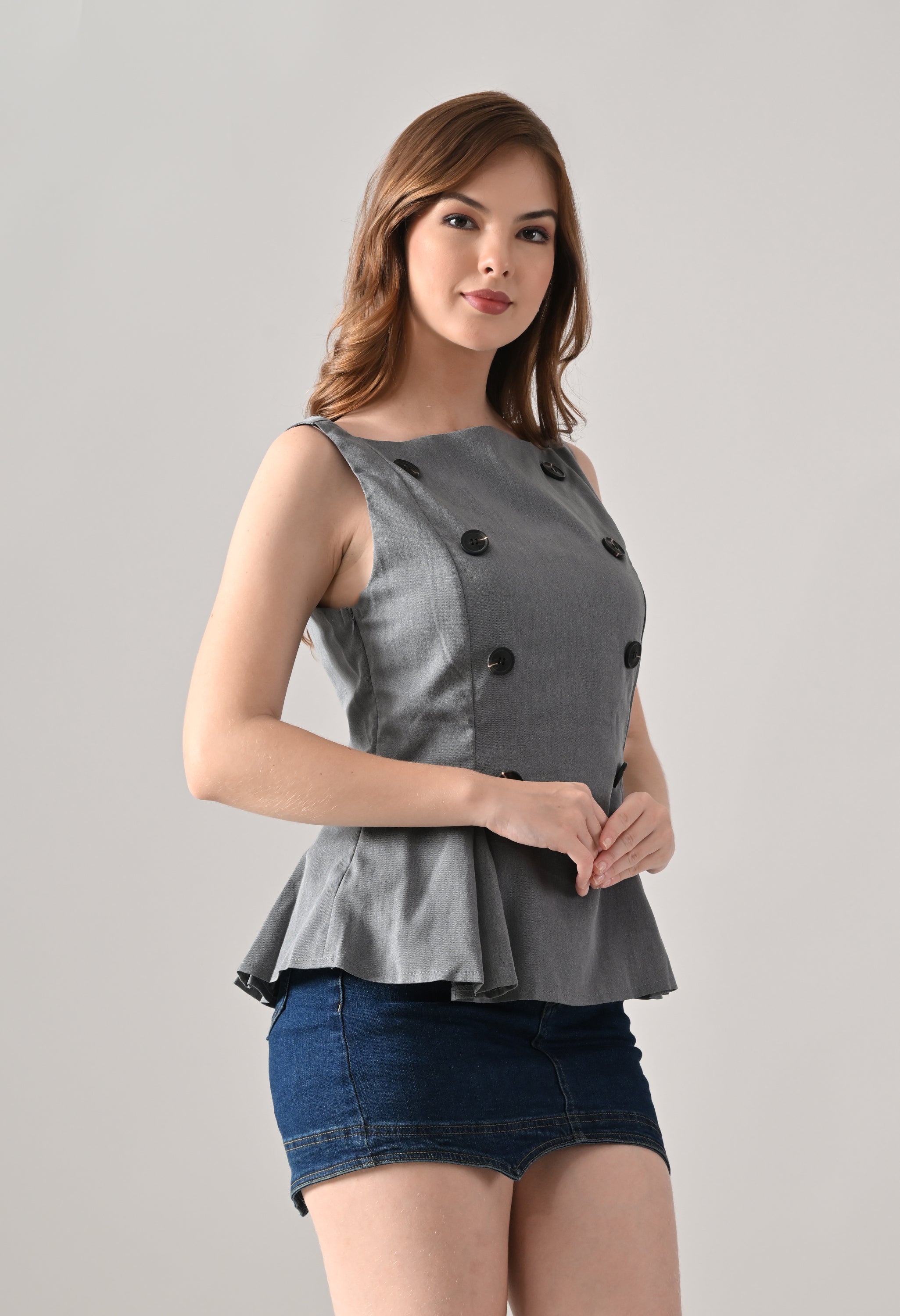 Regal Peplum Button Top