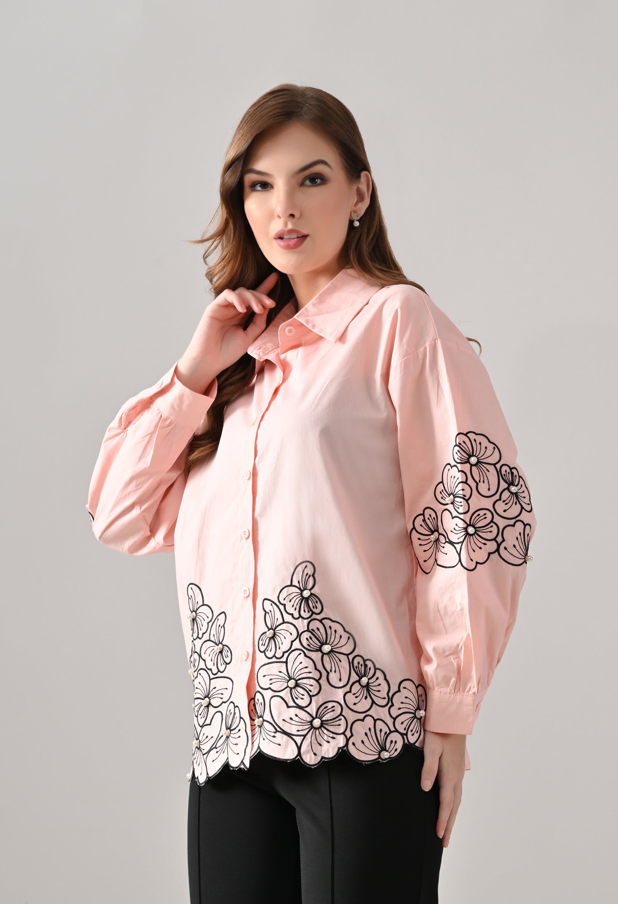 Blush Bloom Embroidered Shirt
