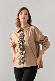 Floral Panel Embroidered  Shirt