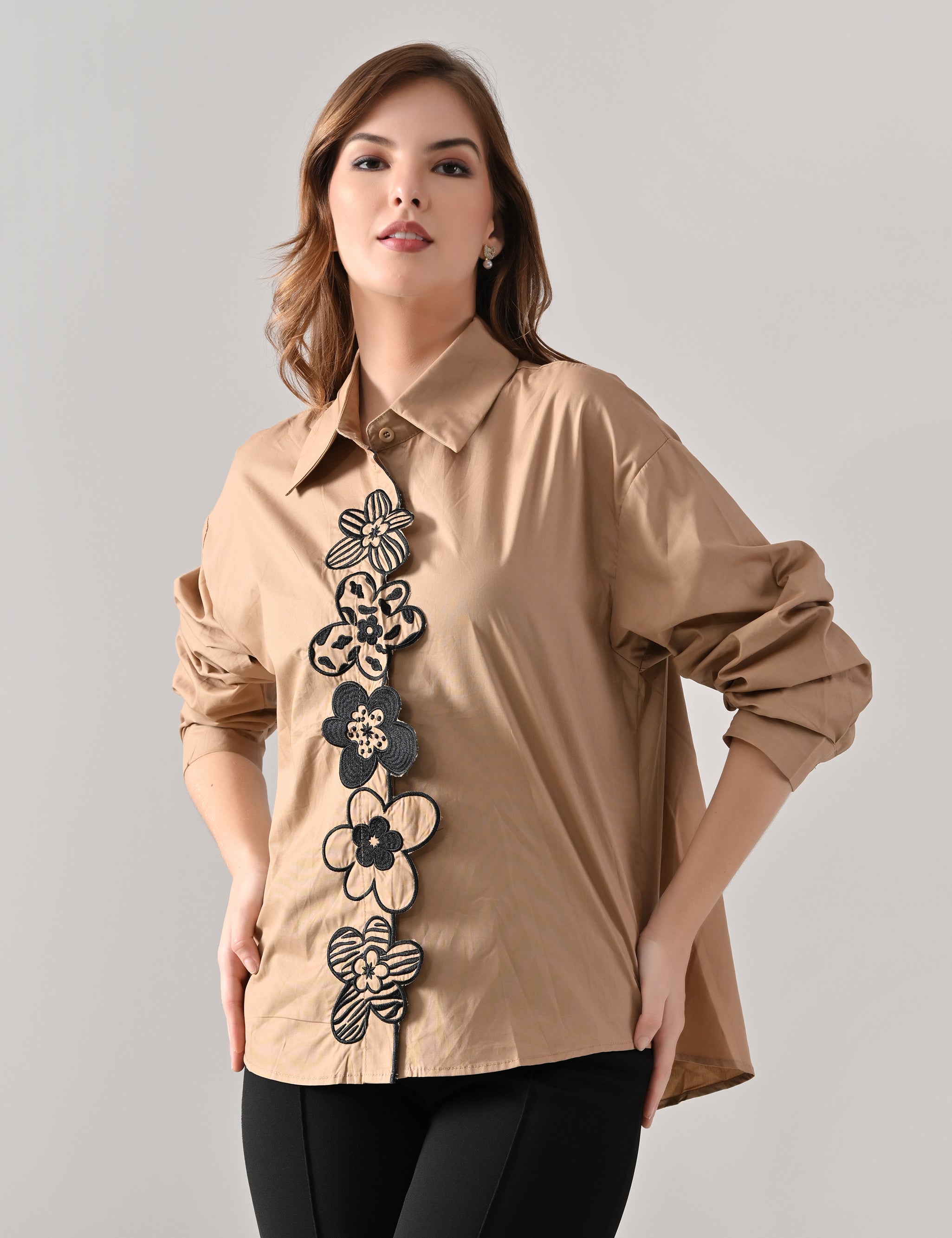Floral Panel Embroidered  Shirt