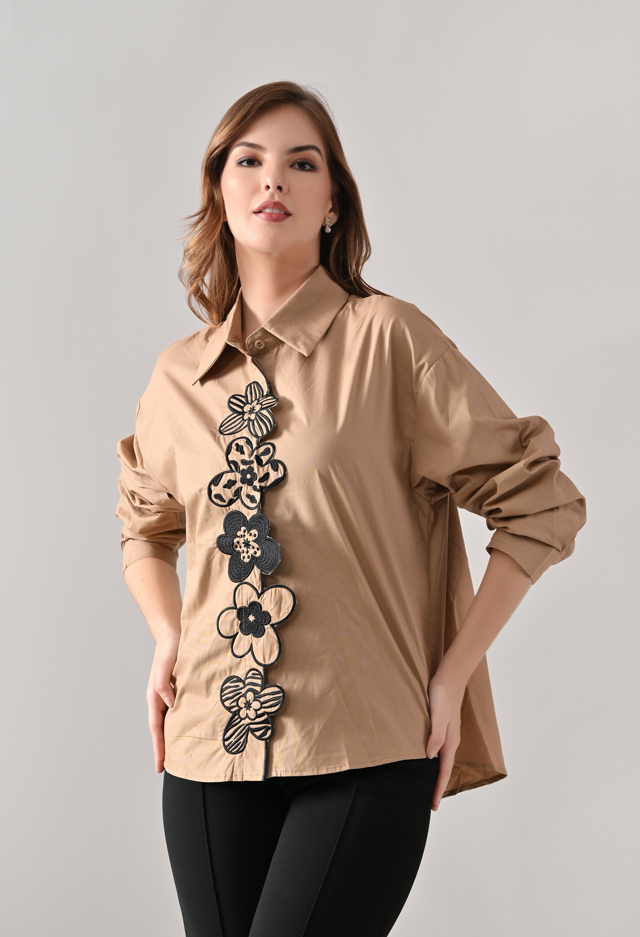 Floral Panel Embroidered  Shirt