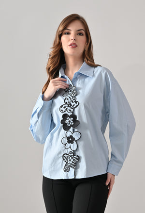 Floral Panel Embroidered  Shirt
