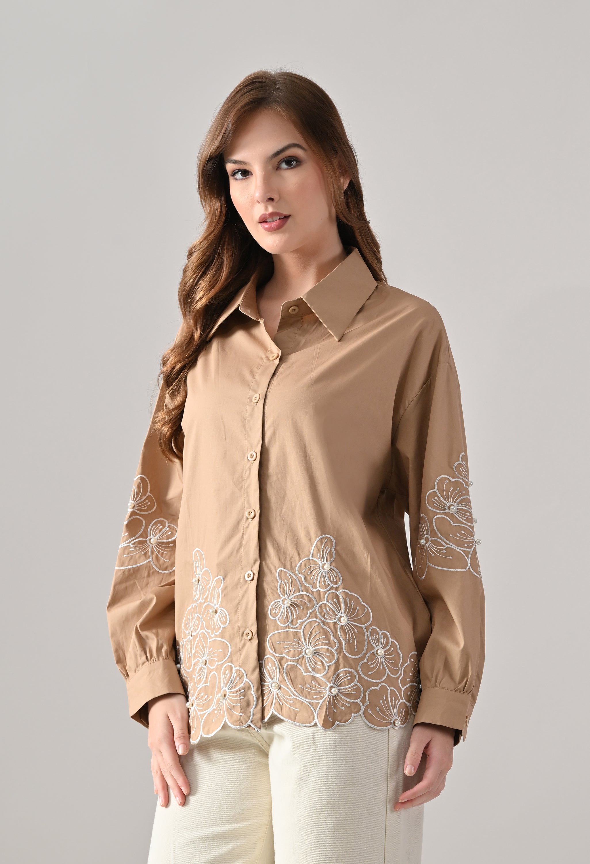 Blush Bloom Embroidered Shirt