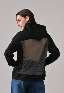 Rhinestone Mesh Back Hoodie