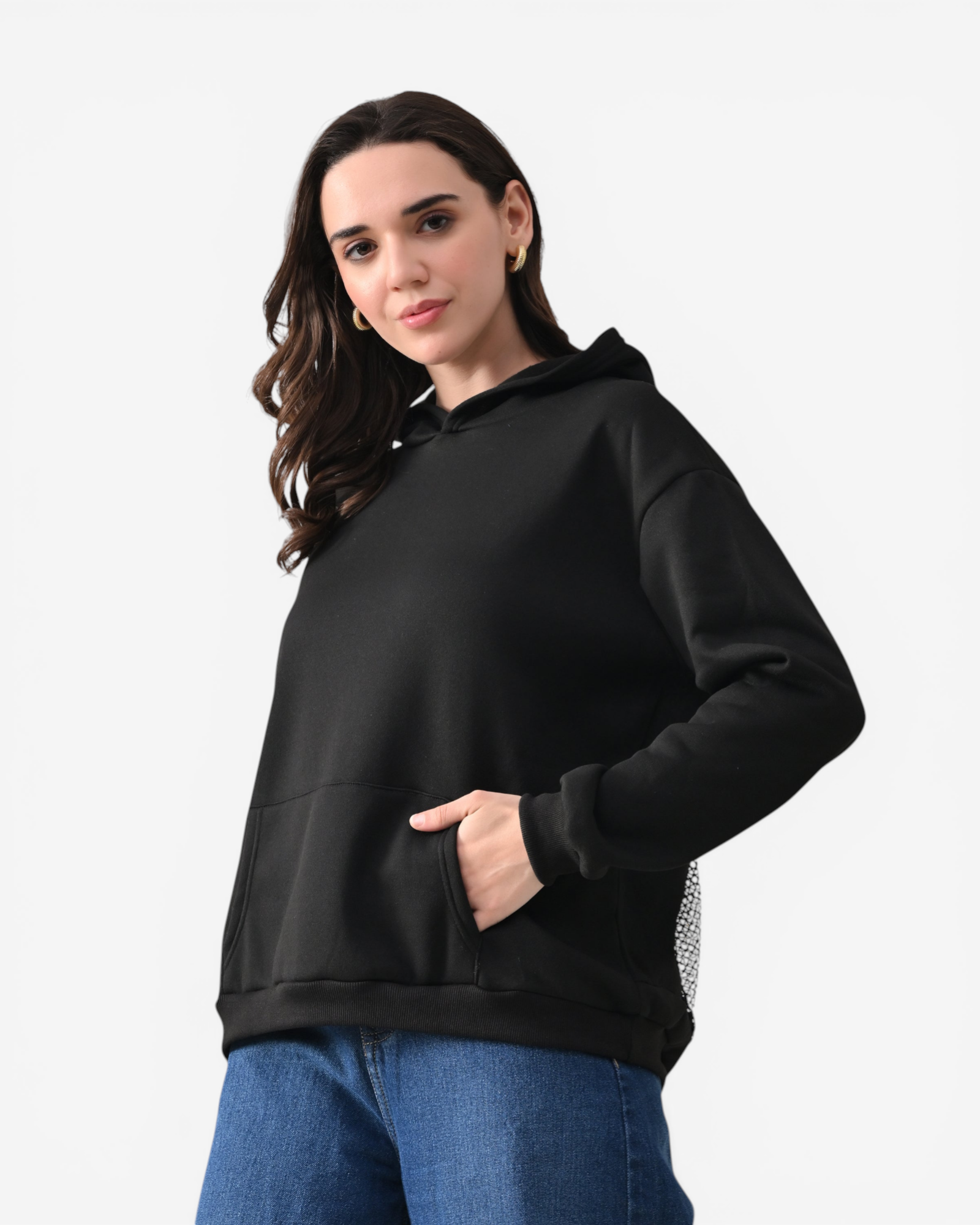 Rhinestone Mesh Back Hoodie