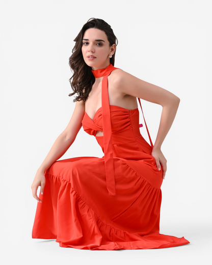 Draped Flare Midi Dress