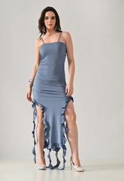 Ruffle Slit Midi Dress