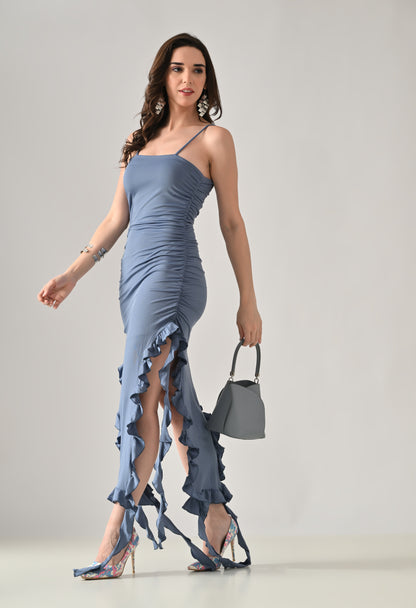 Ruffle Slit Midi Dress