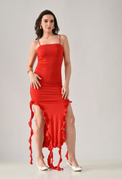 Ruffle Slit Midi Dress