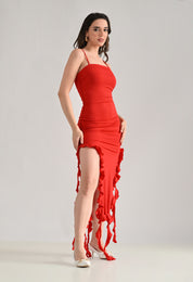 Ruffle Slit Midi Dress
