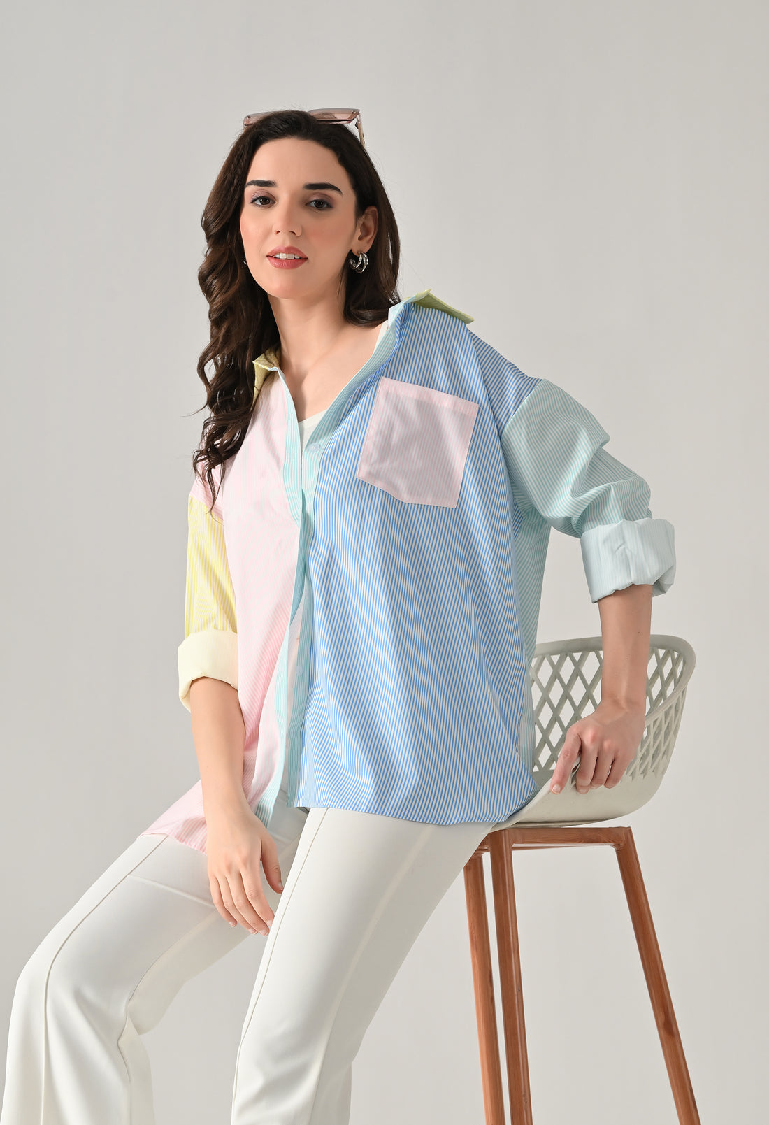 Striped Colorblock Oversize Shirt