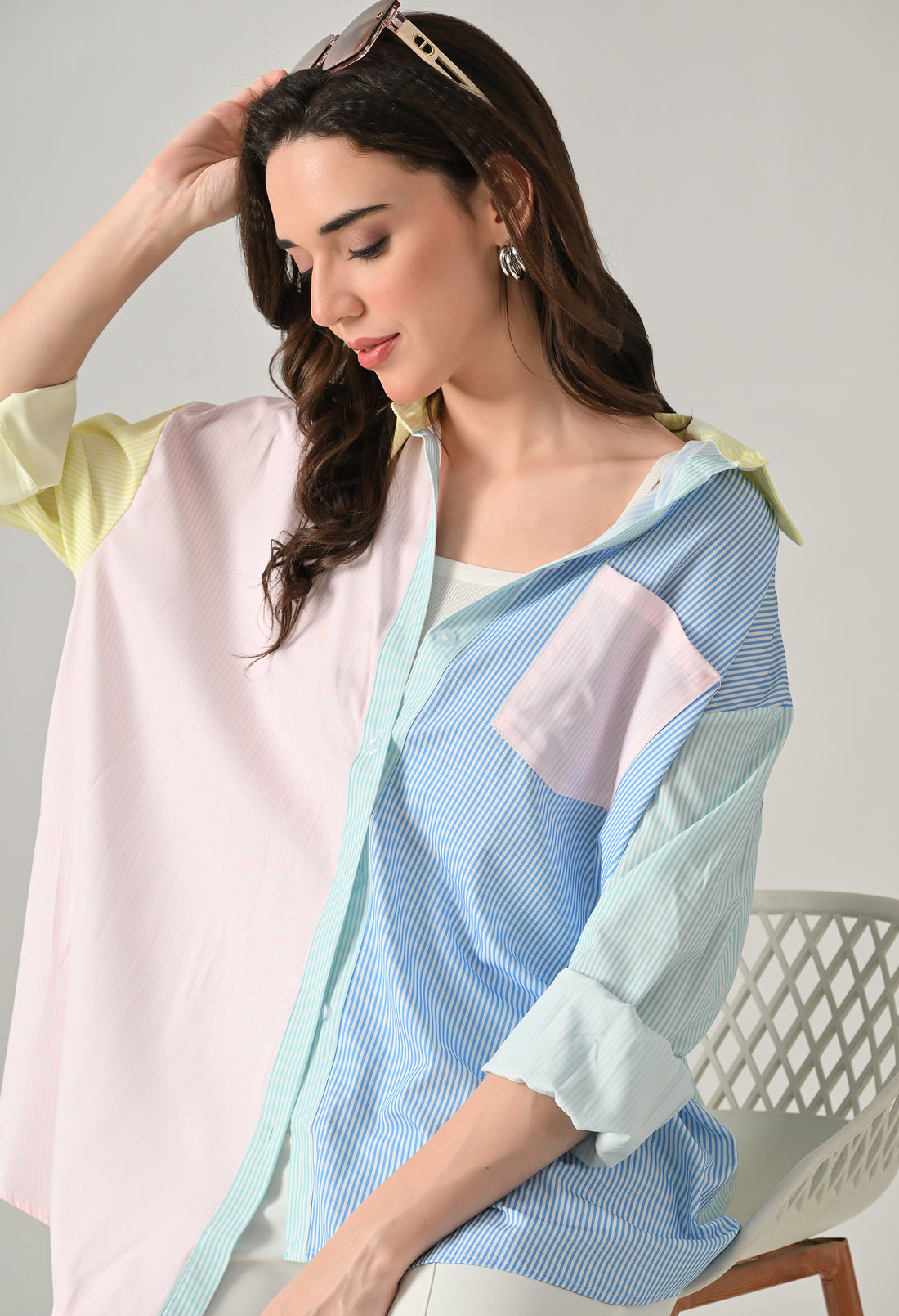 Striped Colorblock Oversize Shirt