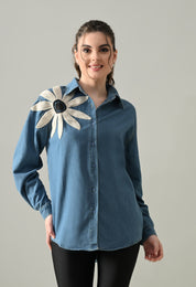 Embroidered Denim Blossom Shirt