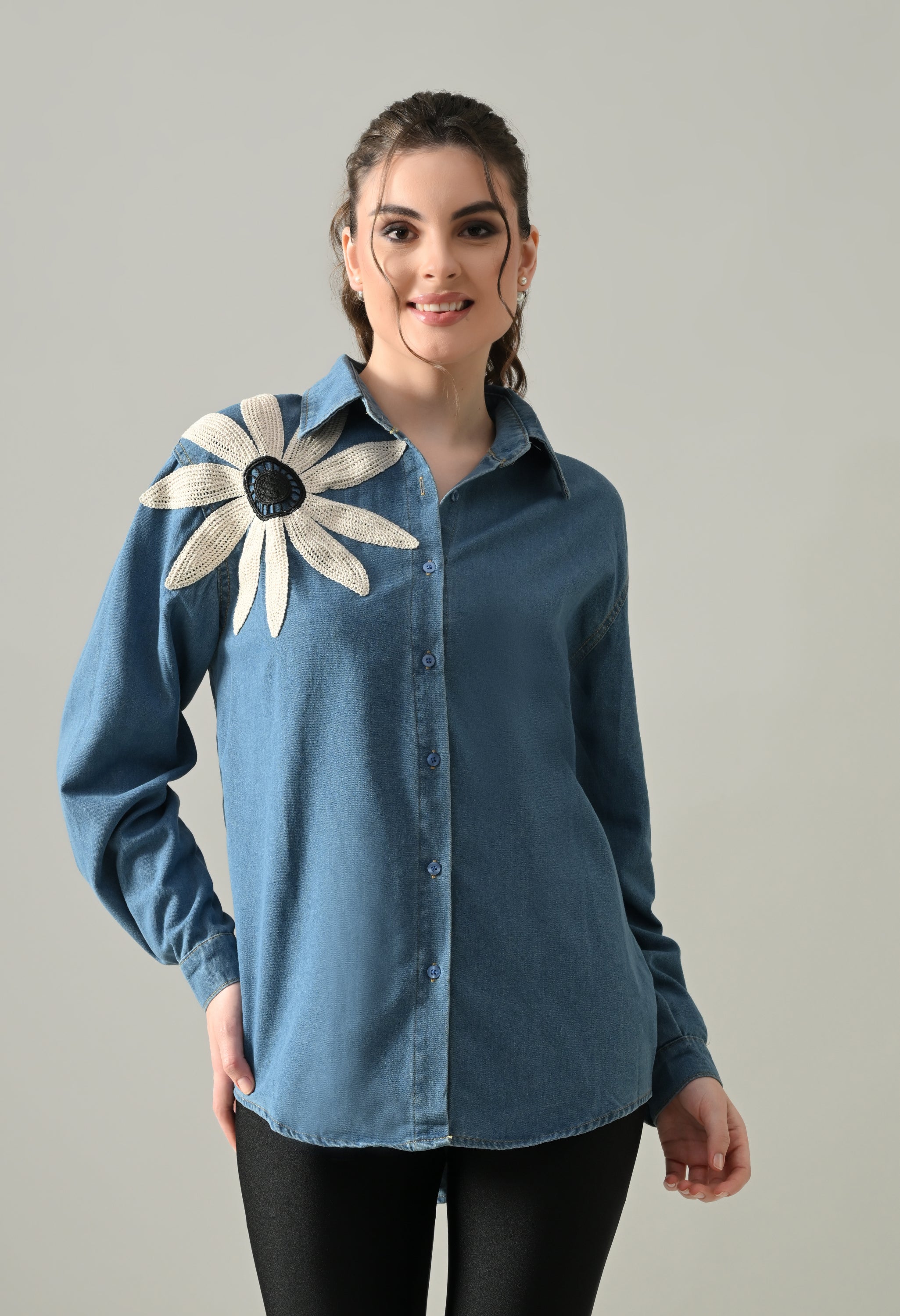 Embroidered Denim Blossom Shirt