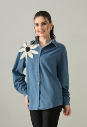 Embroidered Denim Blossom Shirt