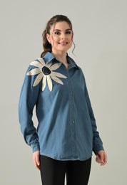 Embroidered Denim Blossom Shirt
