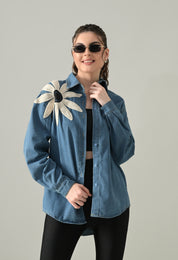 Embroidered Denim Blossom Shirt