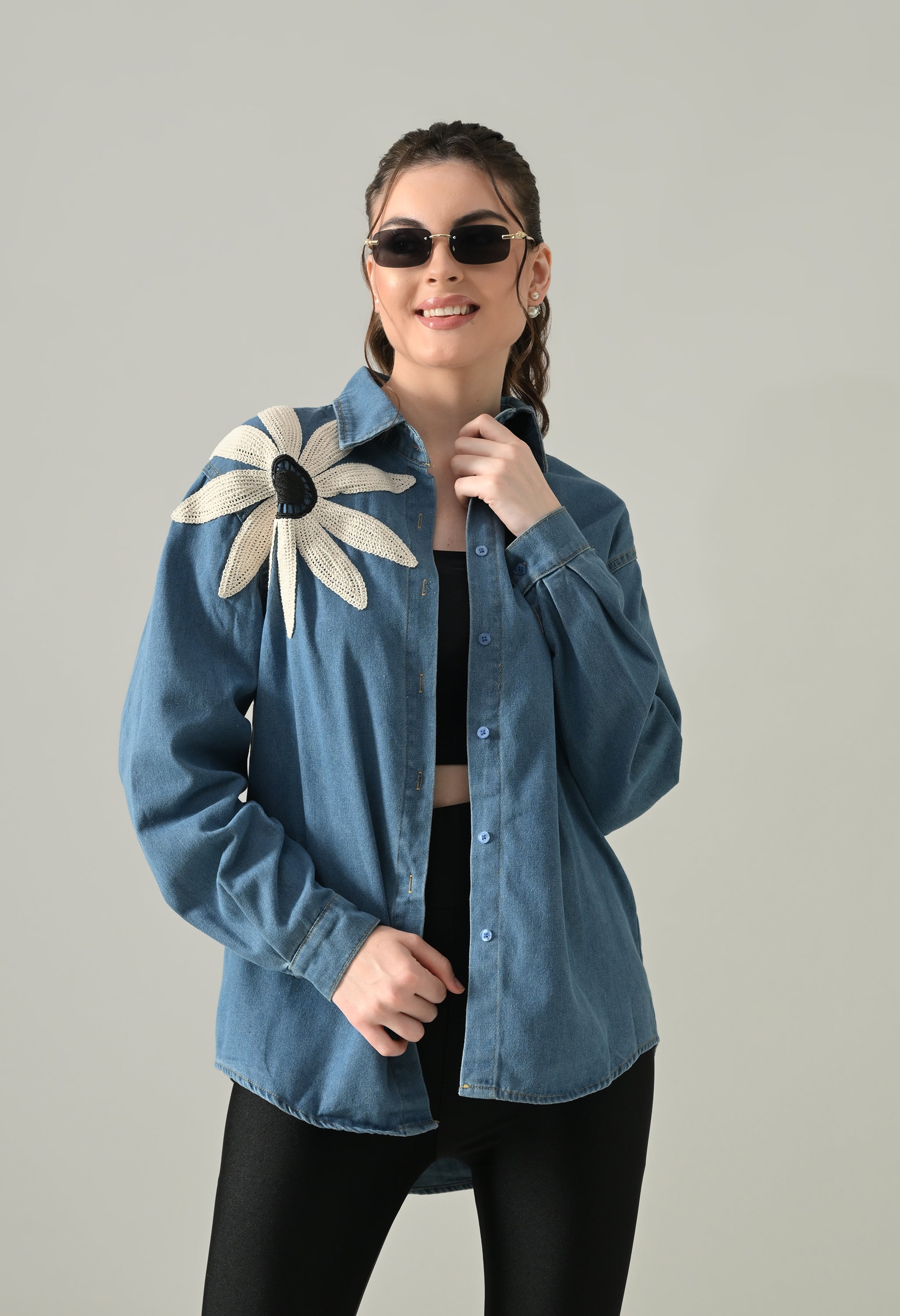 Embroidered Denim Blossom Shirt