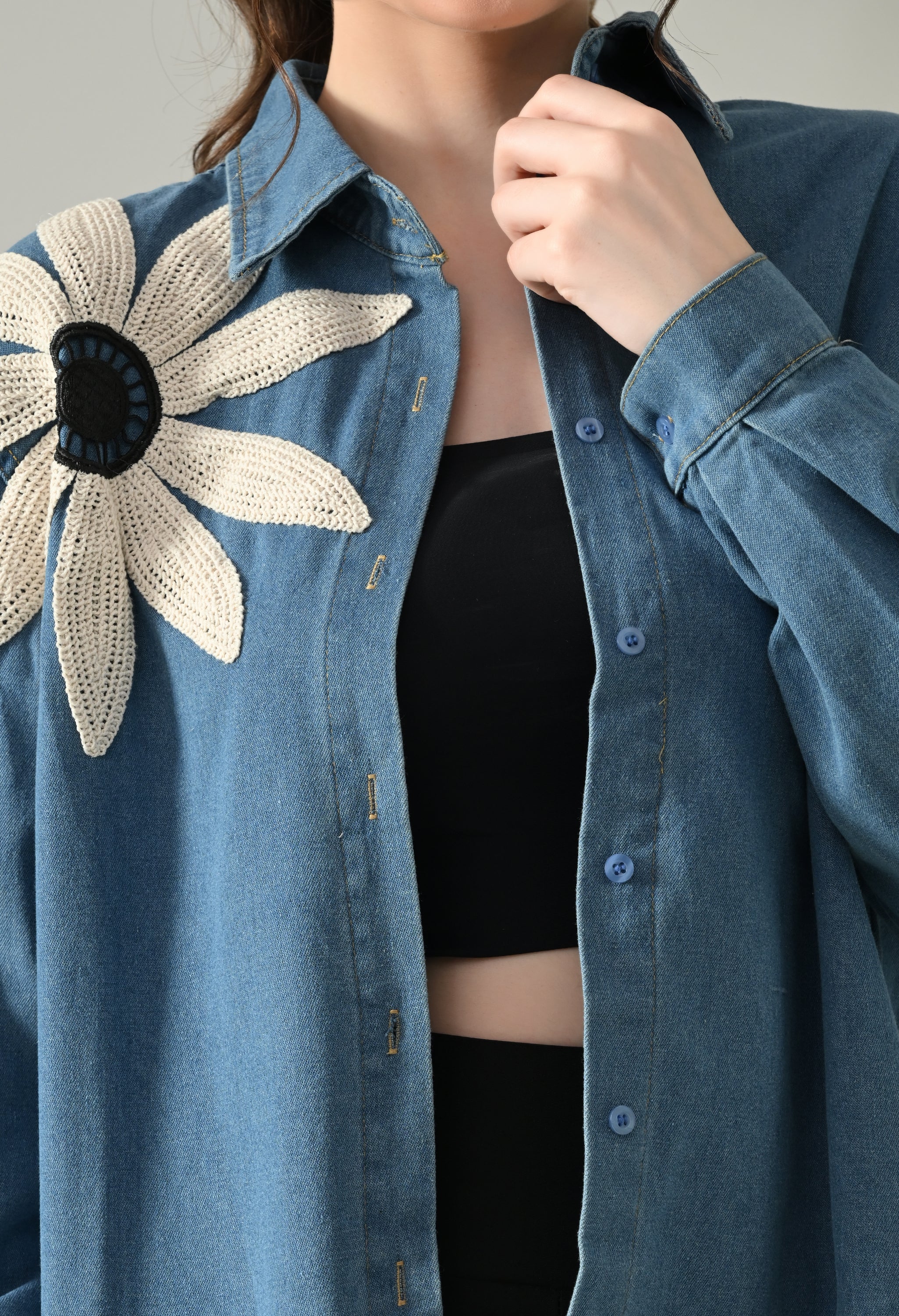 Embroidered Denim Blossom Shirt