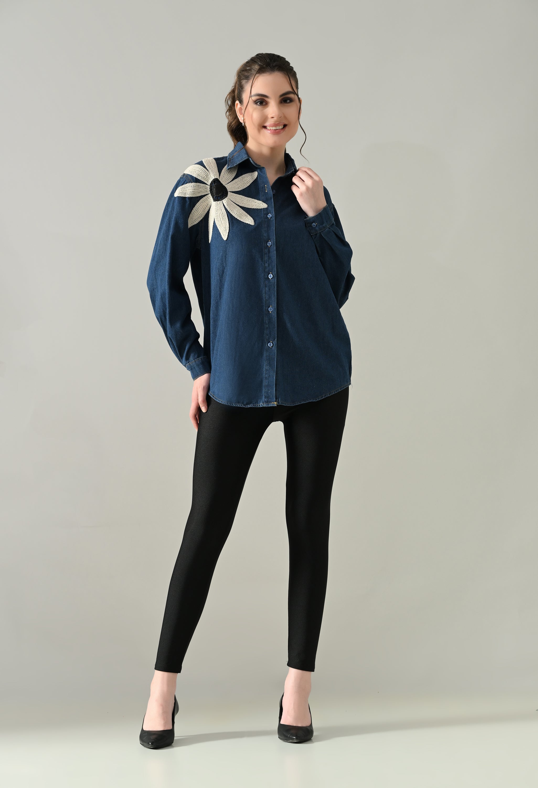 Embroidered Denim Blossom Shirt