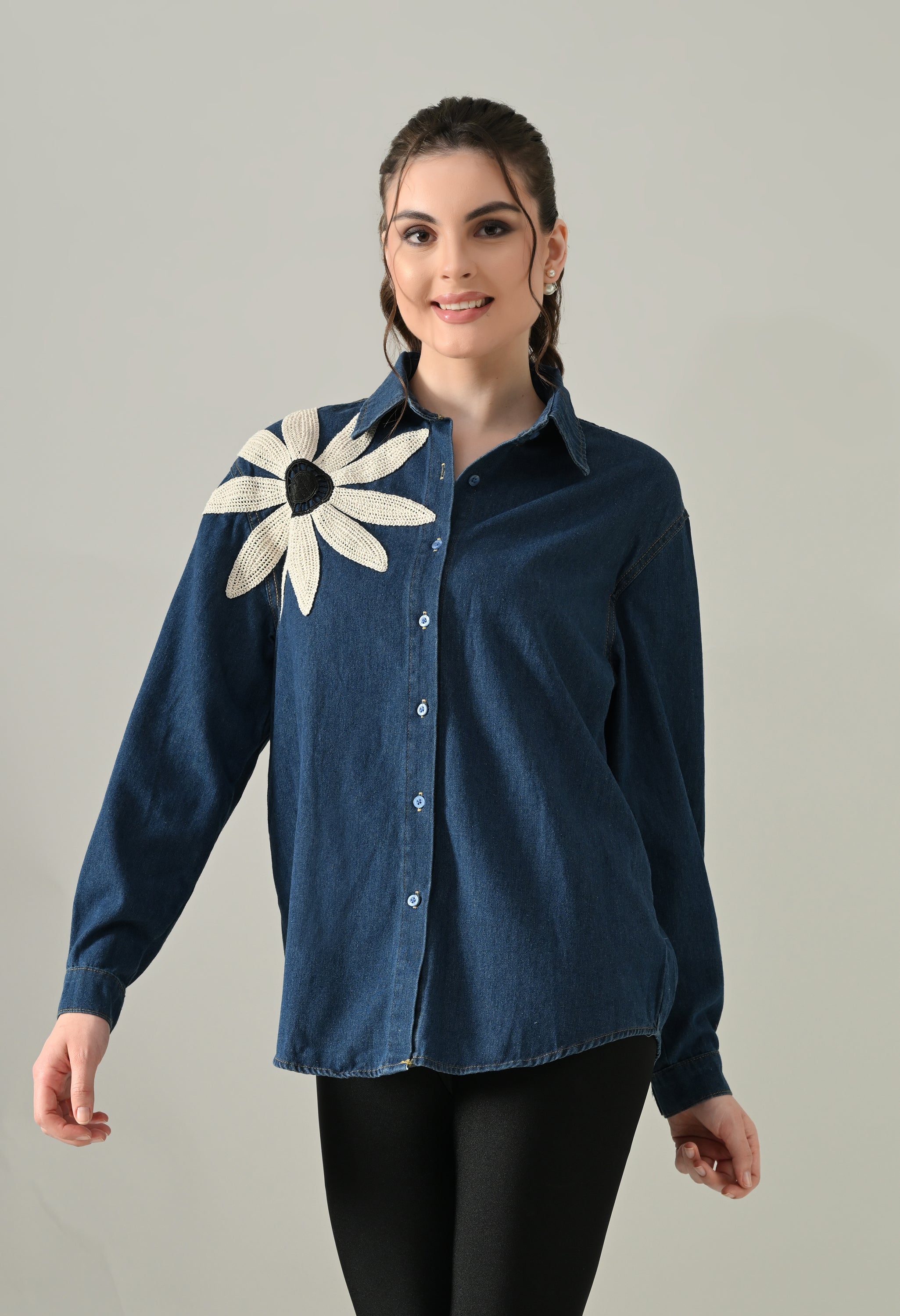 Embroidered Denim Blossom Shirt