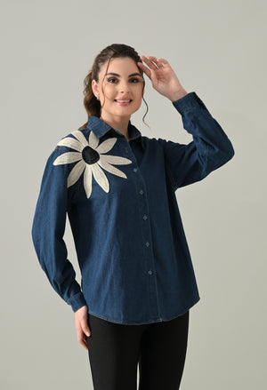 Embroidered Denim Blossom Shirt