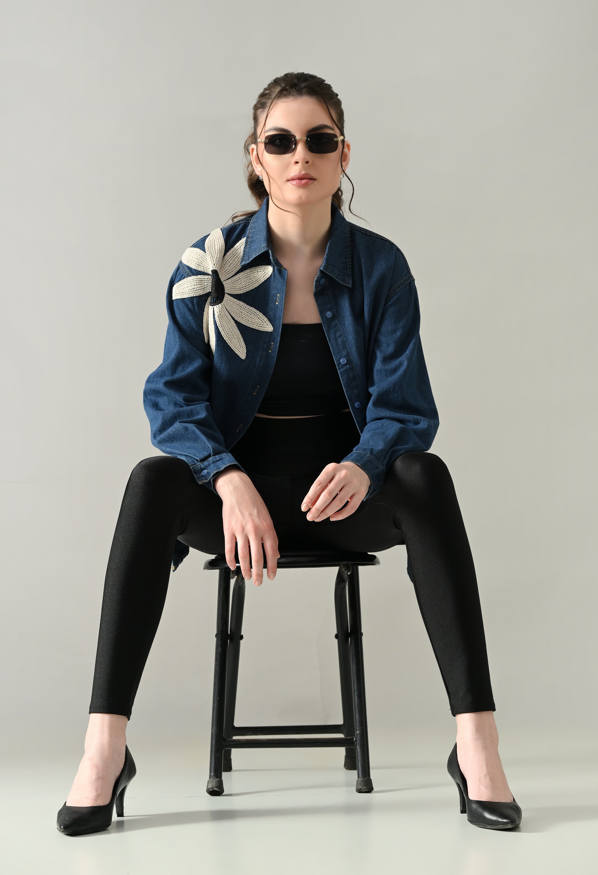 Embroidered Denim Blossom Shirt