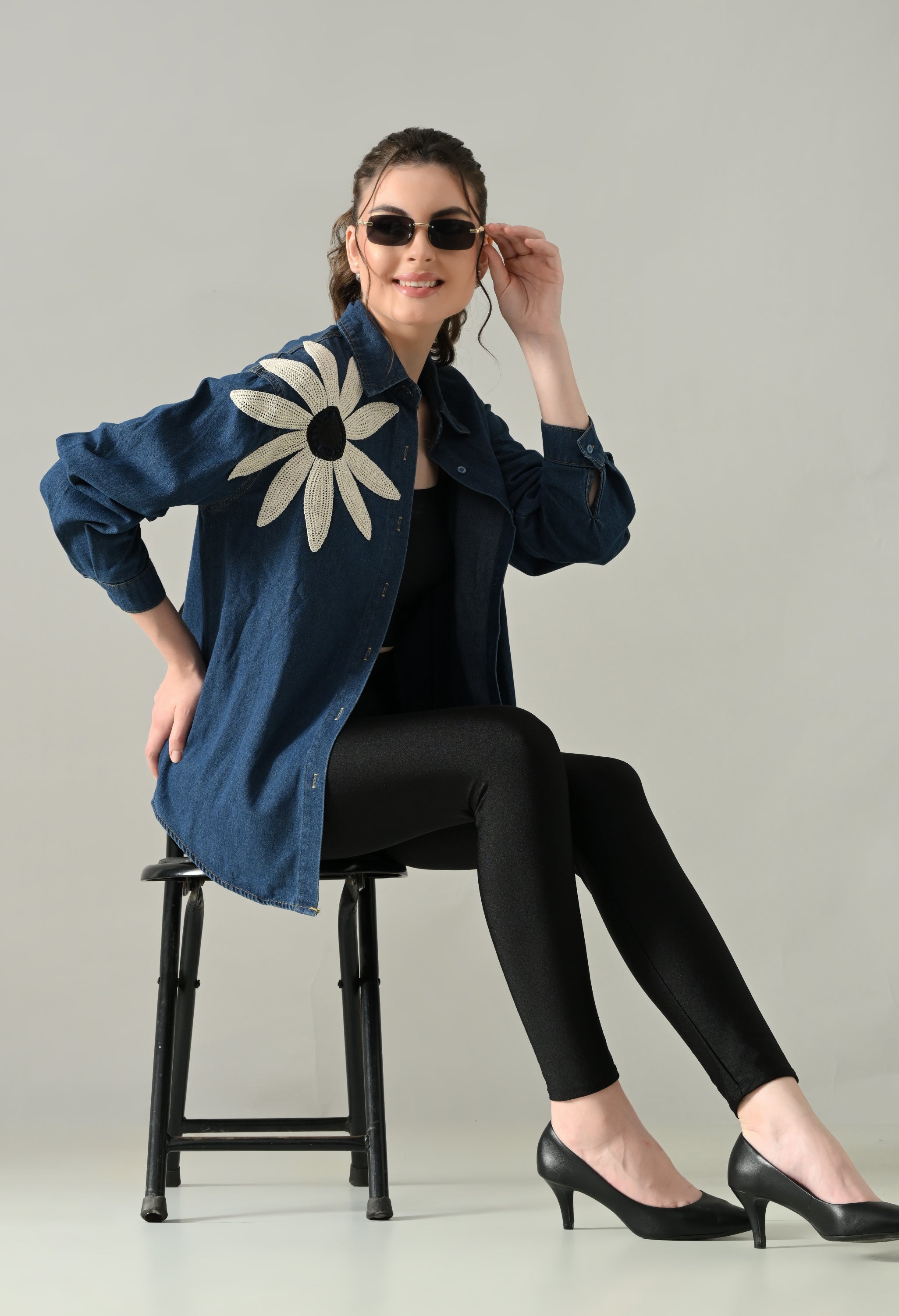 Embroidered Denim Blossom Shirt
