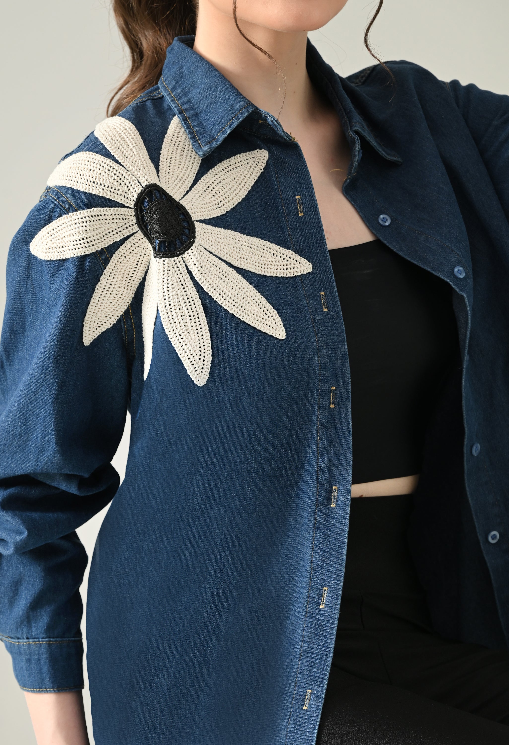 Embroidered Denim Blossom Shirt