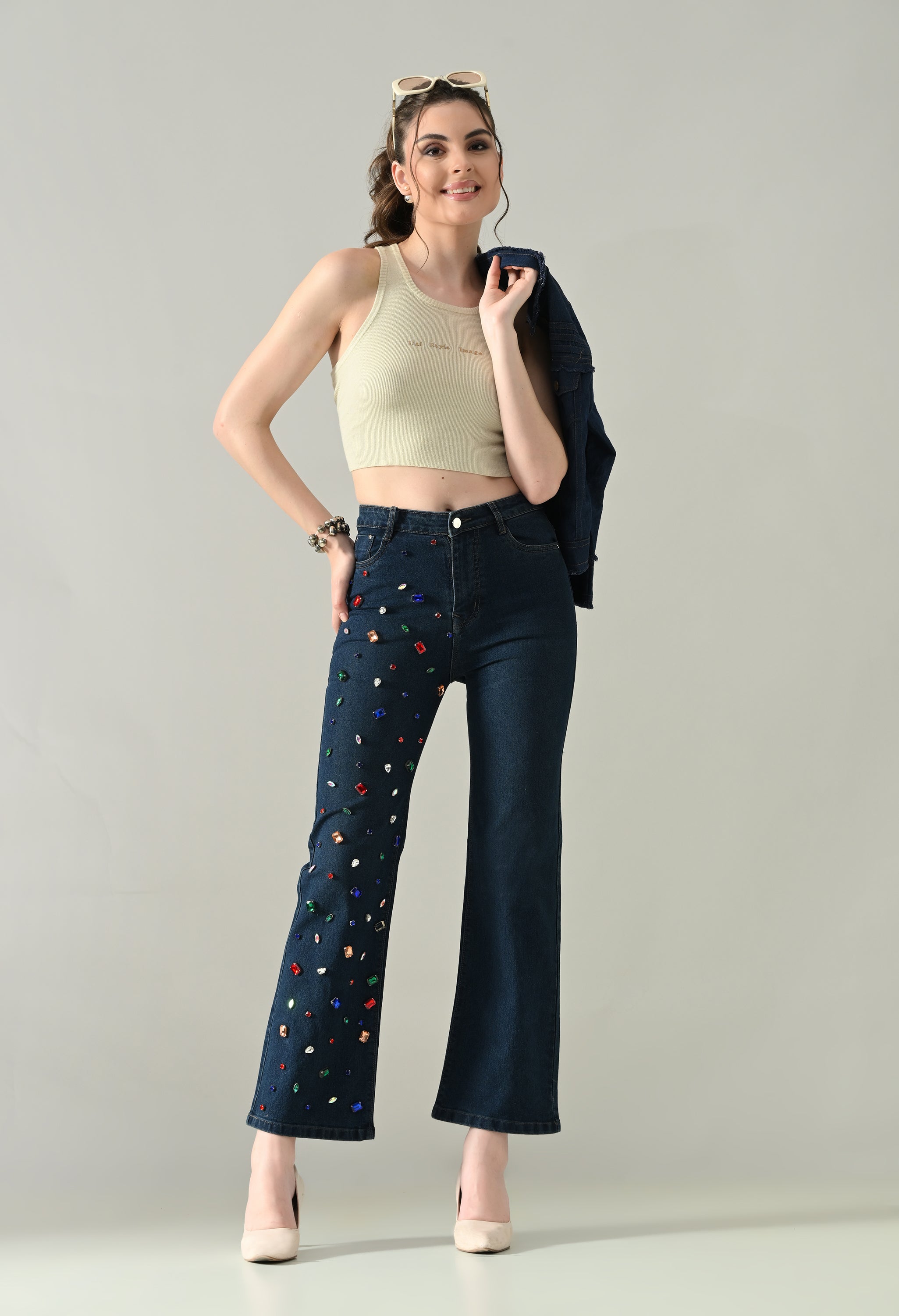 Rhinestone Radiance Denim Jeans