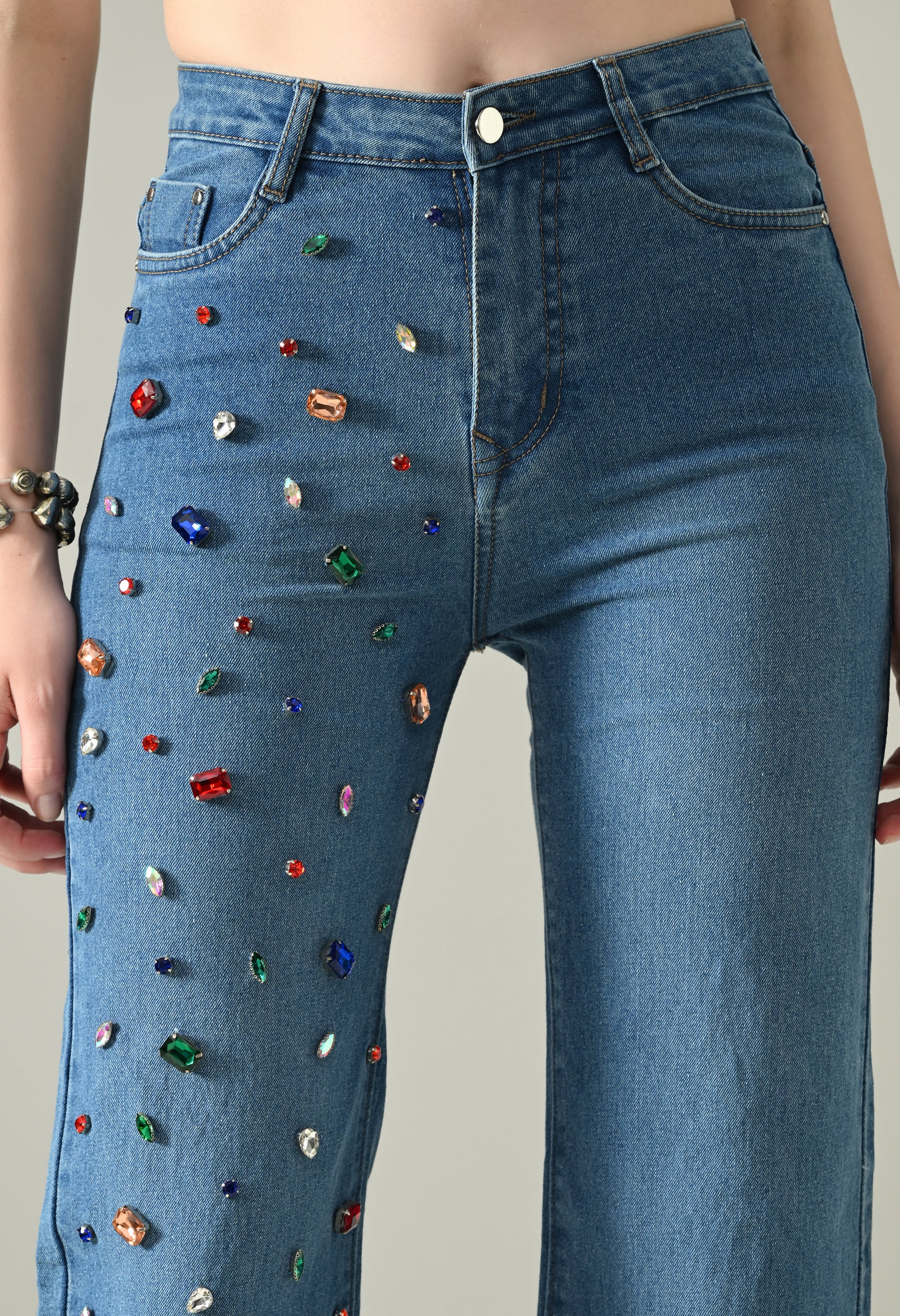 Rhinestone Radiance Denim Jeans