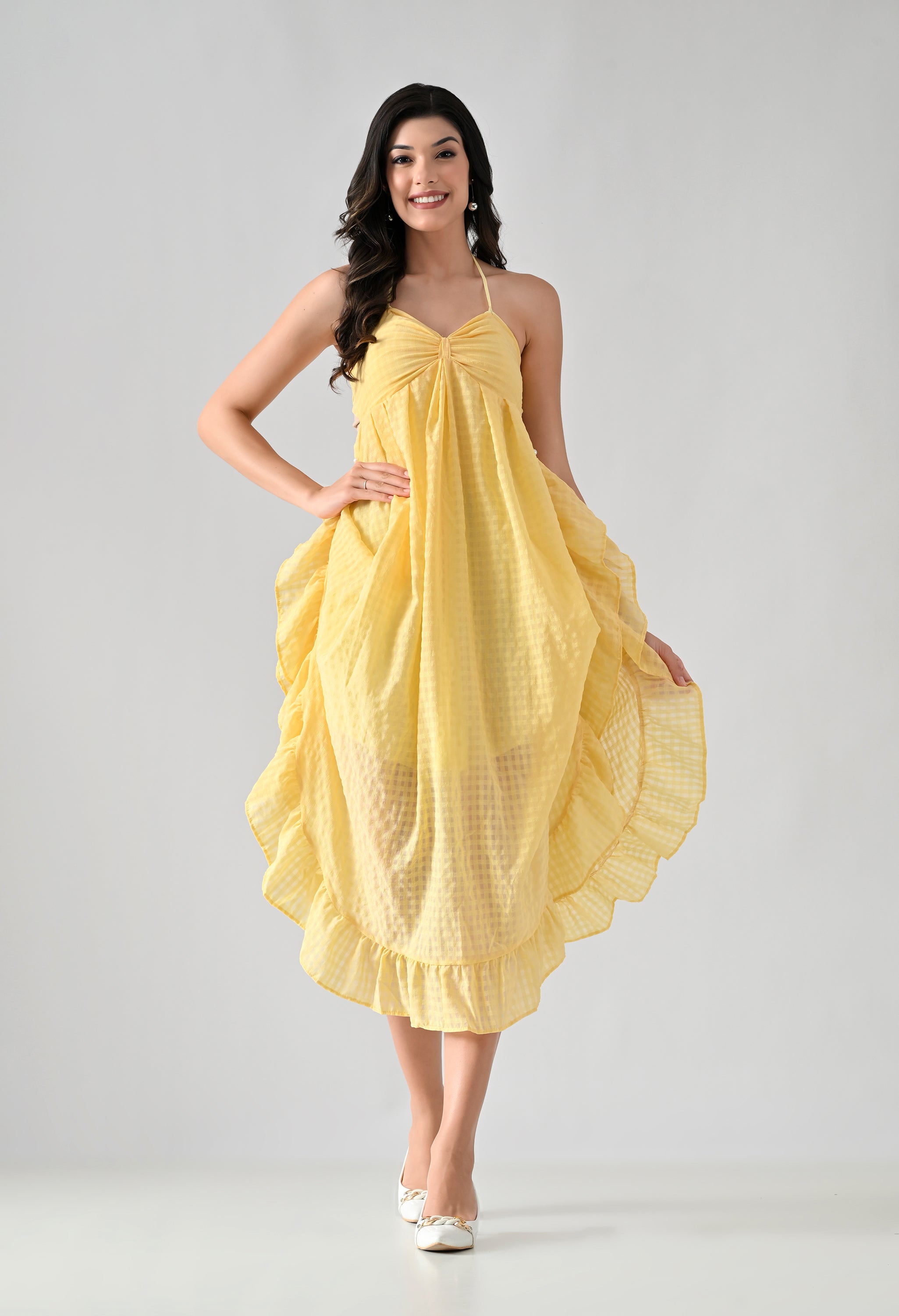 Flared Halter Midi Dress