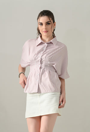 Blush Stripe Cinched Shirt
