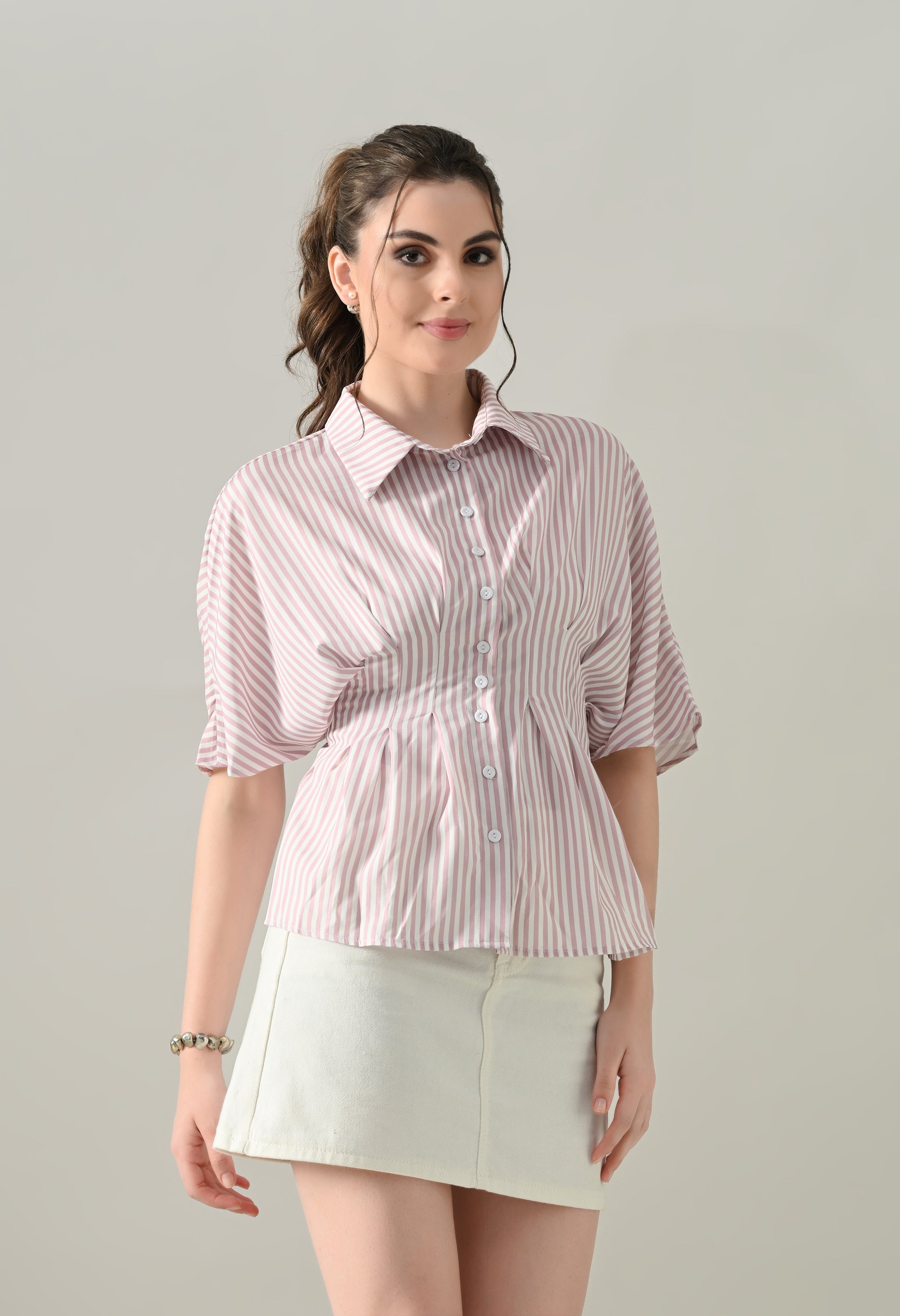 Blush Stripe Cinched Shirt