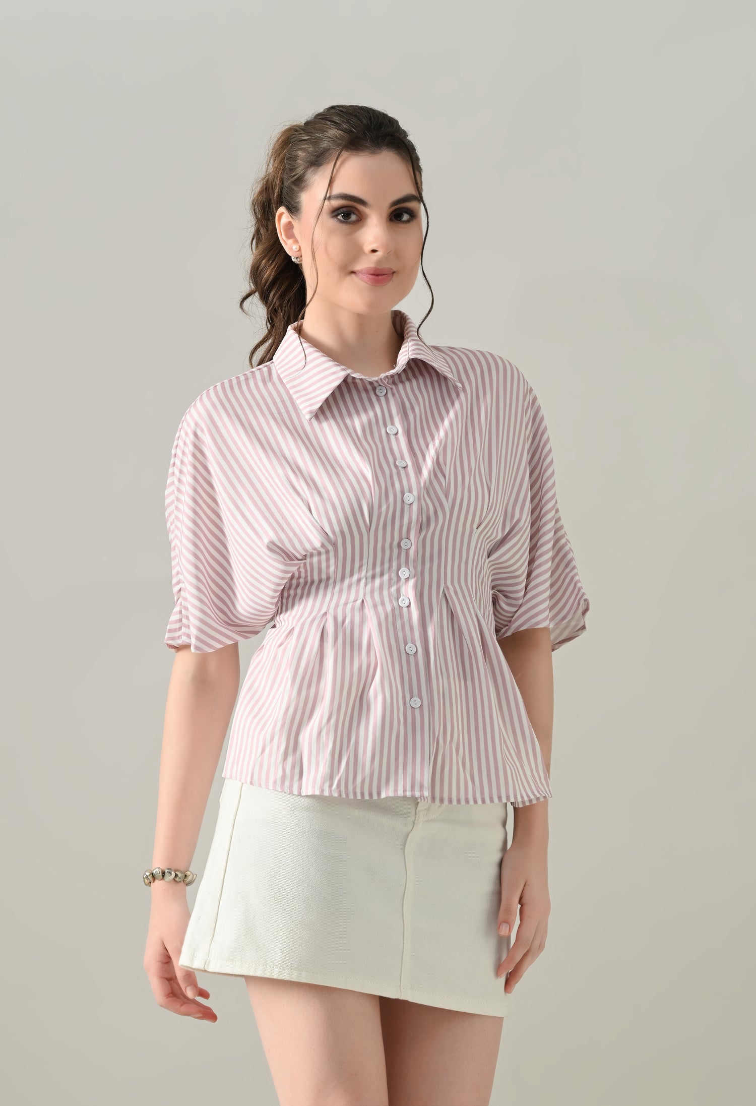 Blush Stripe Cinched Shirt