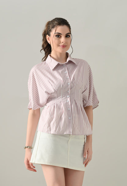 Blush Stripe Cinched Shirt