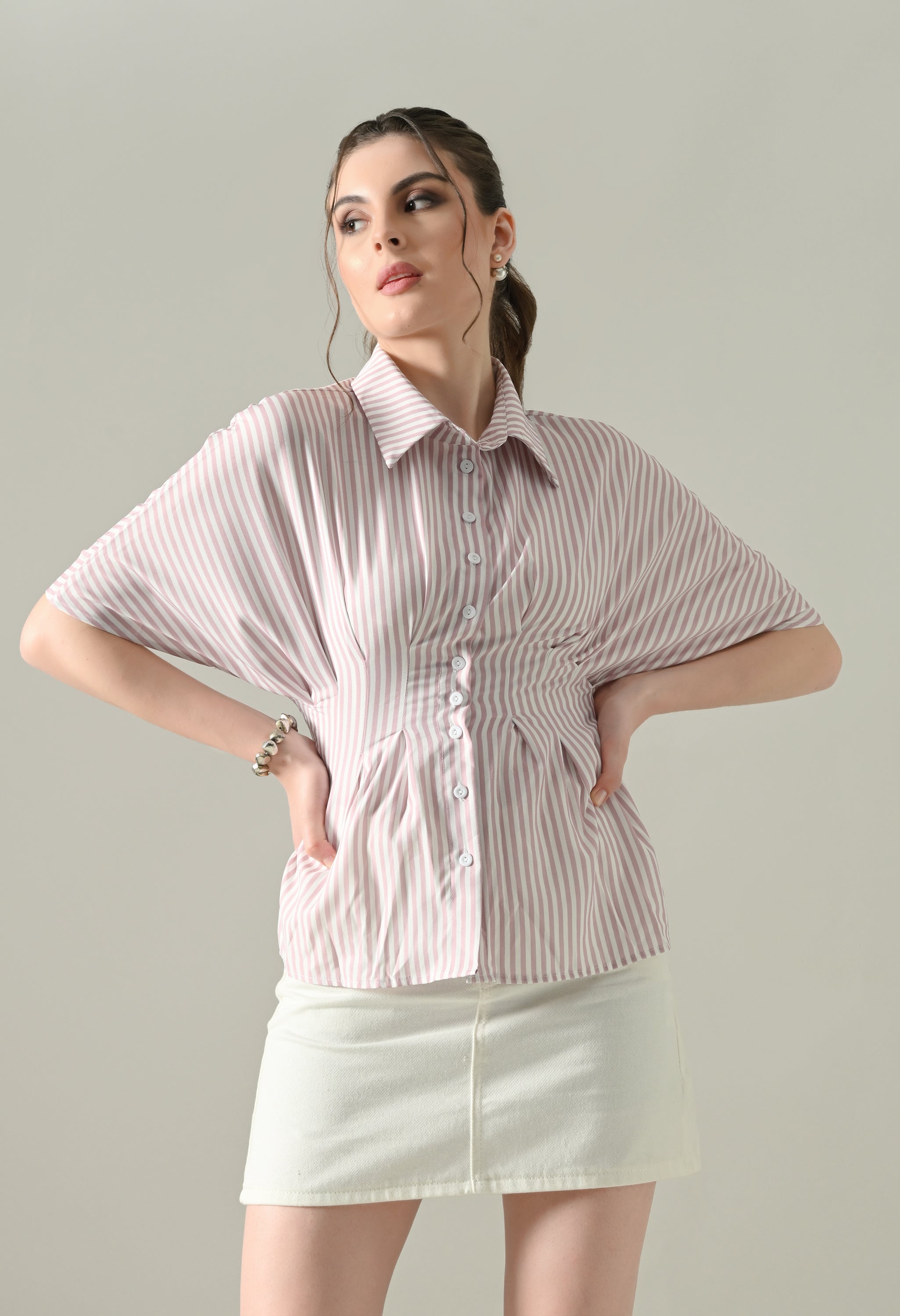 Blush Stripe Cinched Shirt